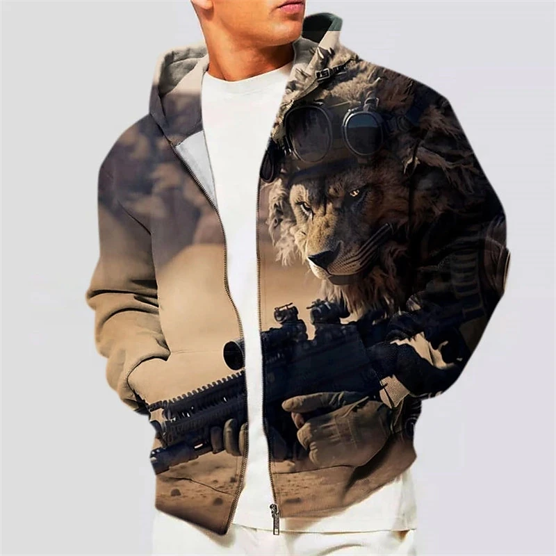 Top Trends: Animal Hoodie For Men Lion Print Autumn Long Sleeve Pullover Fashion Casual Daily Street Sweatshirt Oversized Men&#039;s Clothing Shoppable Styles