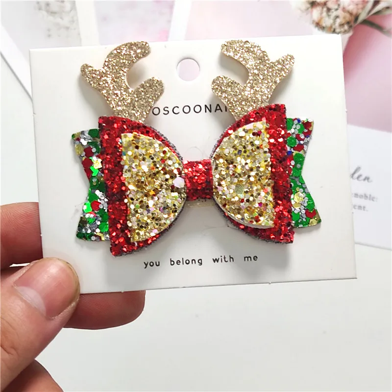 Top Trends: 1 Piece Christmas Deer Pincer Glitter Barrette Bow Tie Hairpins Hair Clip For Girls Pin Tiaras Baby Hair Accessories For Women Shoppable Styles