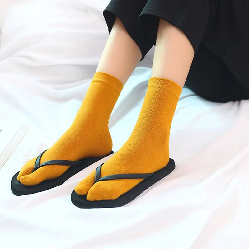 Top Trends: Split Toe Tabi Socks Middle Tube Flip Flop Kimono Solid Color Two-Toed Cotton Couple Sandal Socks Shoppable Styles