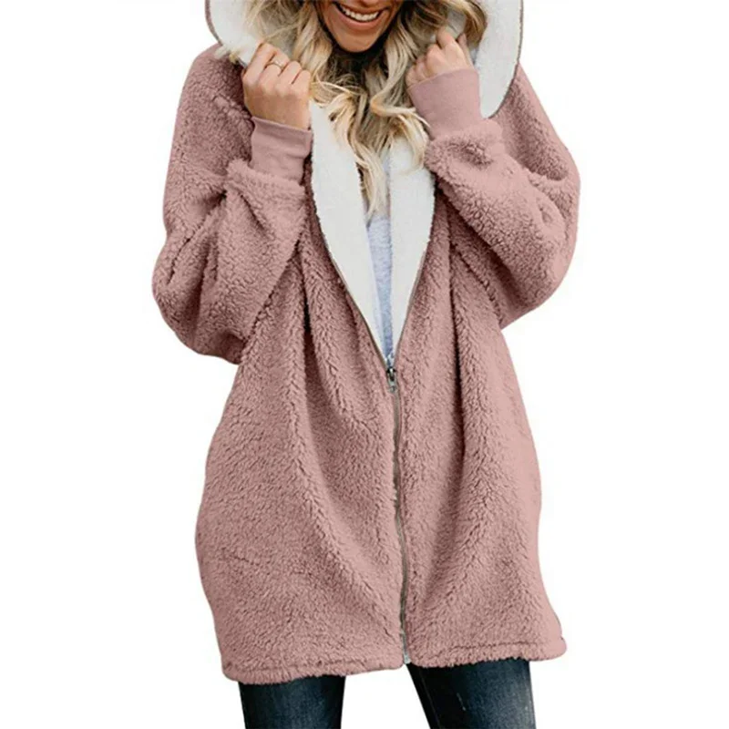 Top Trends: Winter Thickened Furry Hooded Sweatshirt Women Loose Comfortable Casual Outerwear Female Solid Color Warm Zipper Cardigan Hoodie Shoppable Styles