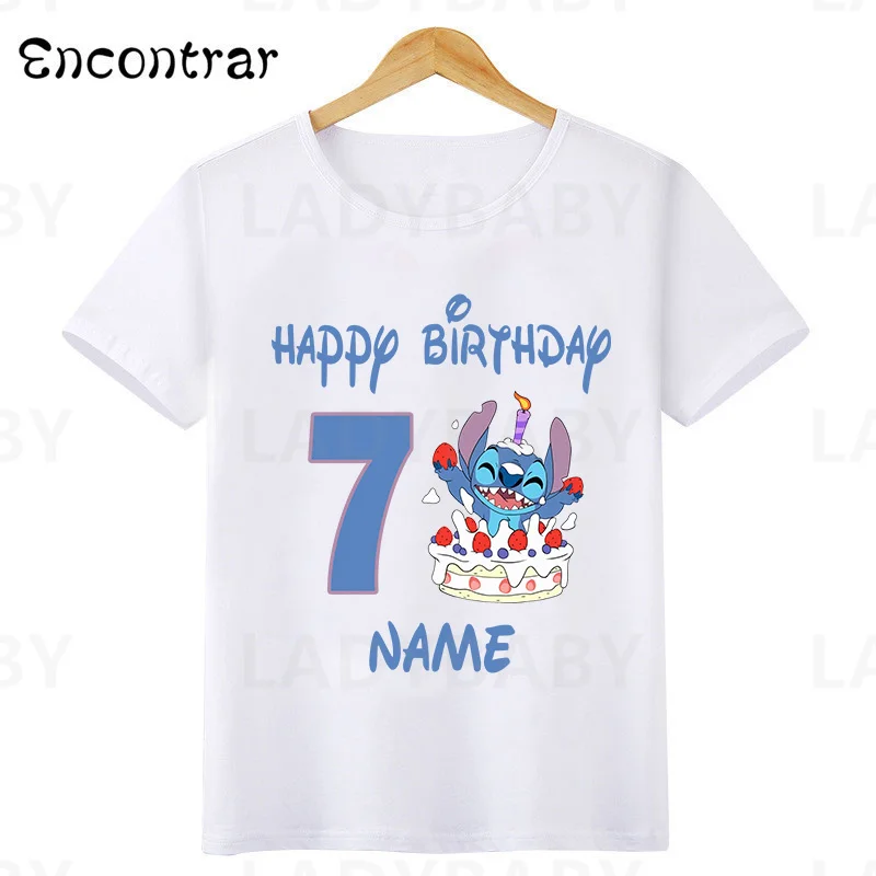 Top Trends: Disney Lilo & Stitch Happy Birthday Kids T-shirt Girls Clothes 1 2 3 4 5 6 7 8 9 Years Boys Funny T Shirt Children's Clothing Shoppable Styles - Image 3