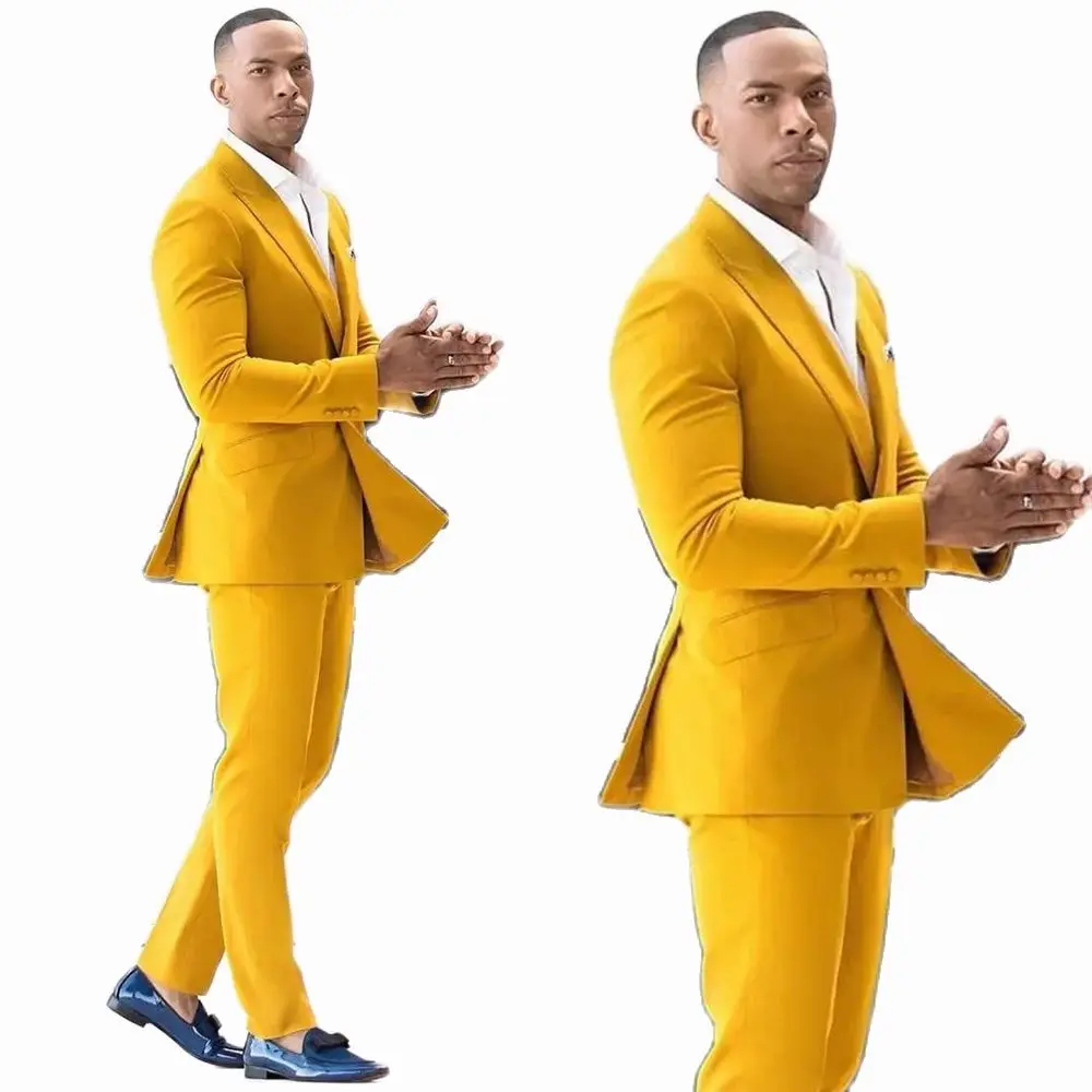 Top Trends: Yellow Soild Mens Suit Hot Selling Blazer SetsOne Button Groom Wedding Prom Party Dinner Tuxedos Custom Made 2 Pieces Shoppable Styles