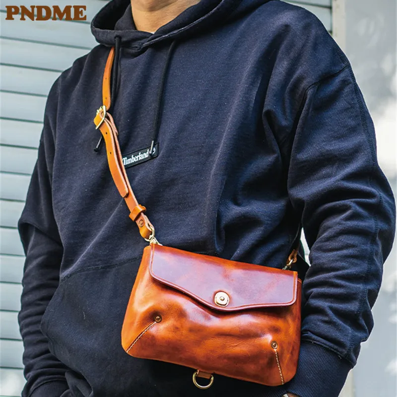 Top Trends: PNDME Fashion Luxury Daily Natural Genuine Leather Men&#039;s Messenger Bag Outdoor Leisure Pure Real Cowhide Small Shoulder Bag Shoppable Styles