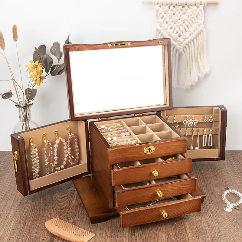 Top Trends: Large Jewelry Box Wood Ring Bracelet Earrings Jewelry Boxes Organizer Drawer Necklace Tray Display Accessories Storage Organizer Shoppable Styles