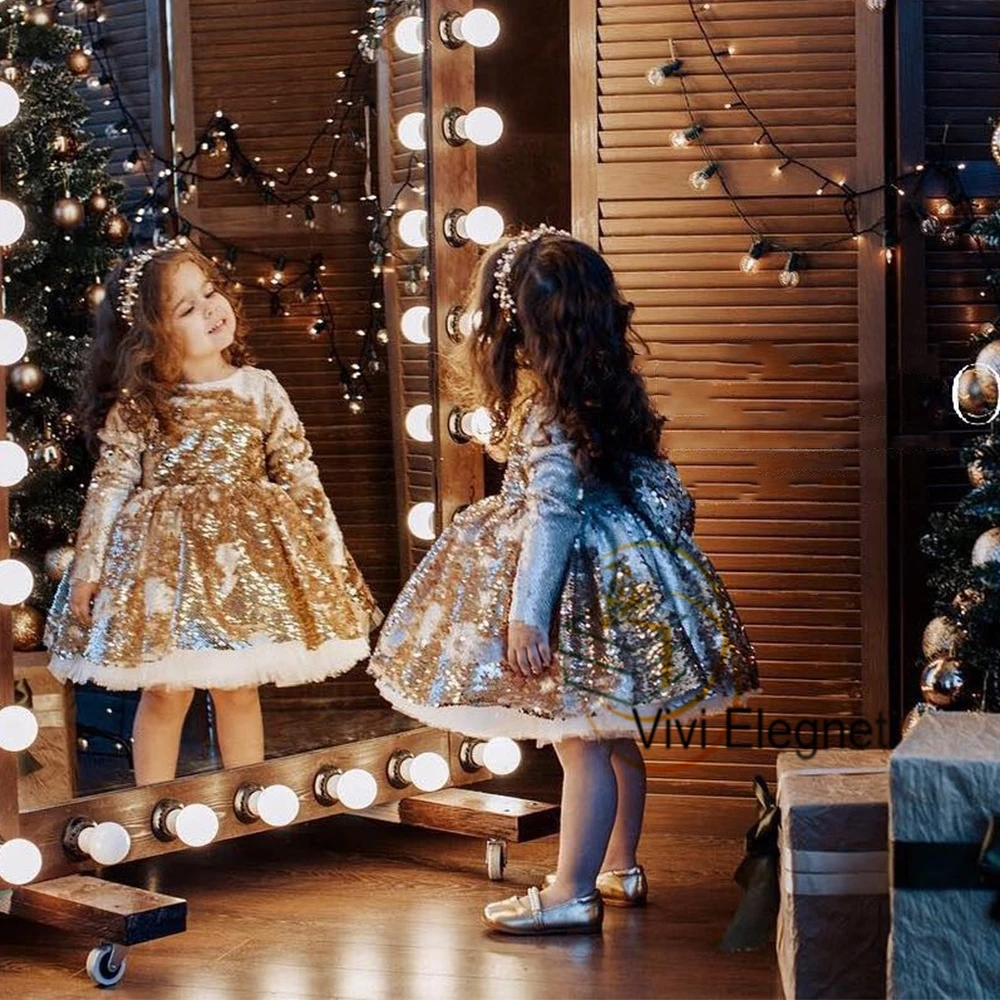 Top Trends: Champagne Flower Girl Dresses Scoop Full Sleeve فساتين اطفال للعيد Tiered Tulle Communion New Knee Length فساتين بنات صغار Shoppable Styles