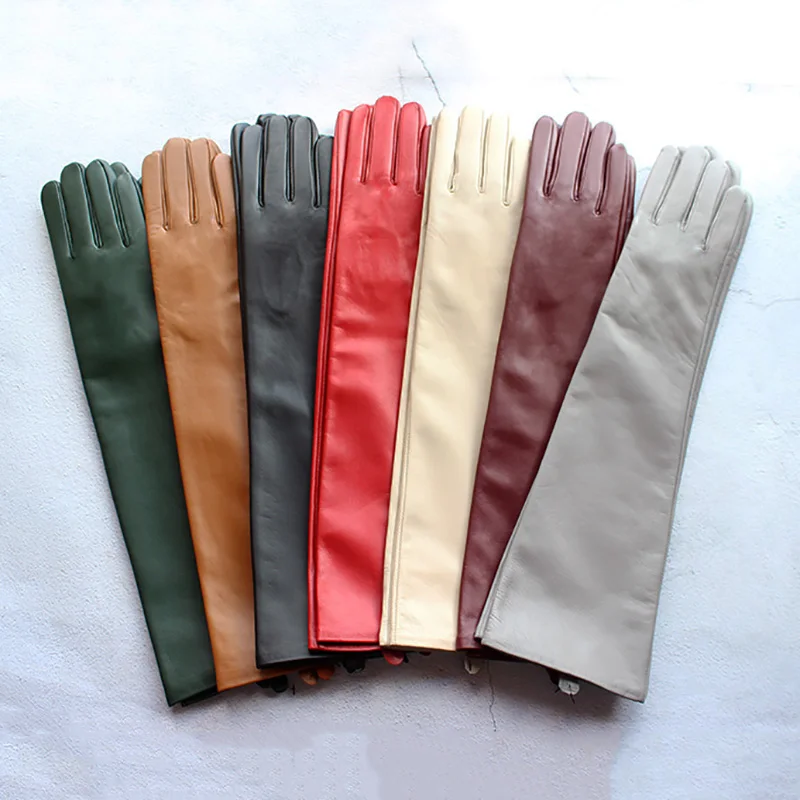 Top Trends: Touch Screen Sheepskin Leather Long Gloves Women With Thin Silk Lining Winter Windproof And Warm Velvet Lining Men&#039;s Sleeves Shoppable Styles