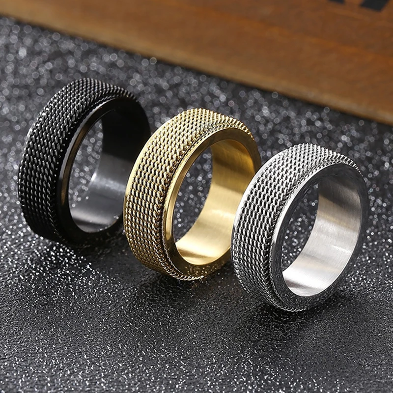 Top Trends: Trendy Waterproof Stainless Steel Metal Spinner Mesh Wedding Band Ring For Men Women Release Stress Gift Charm Jewelry Wholesale Shoppable Styles