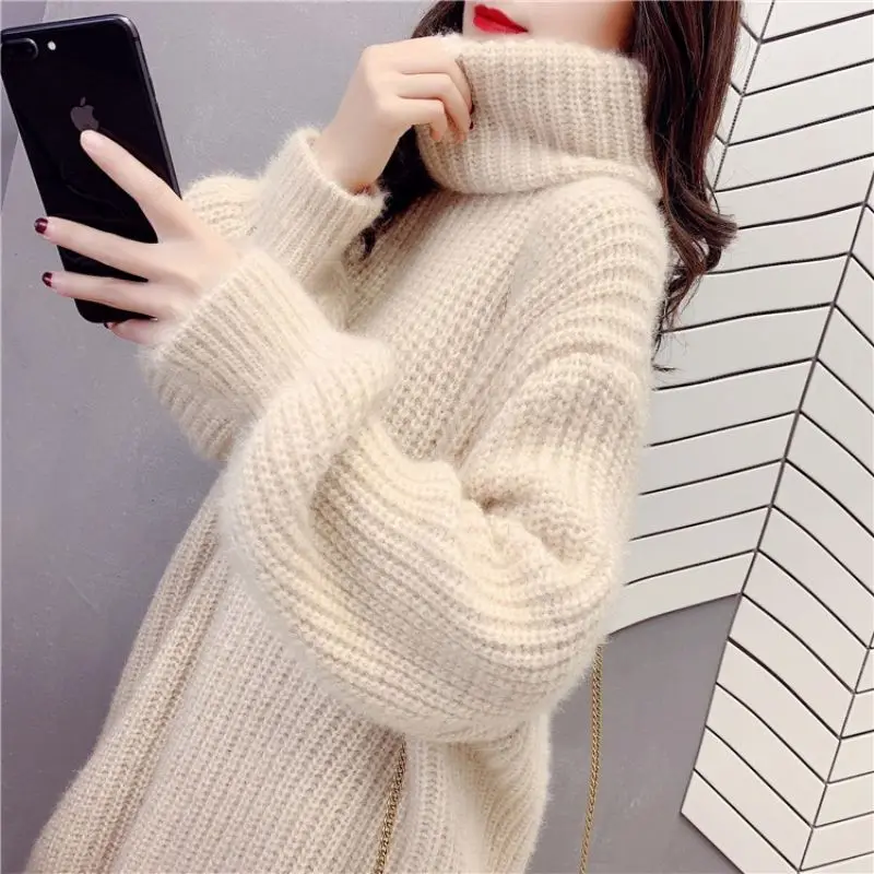 Top Trends: Fashion Turtleneck Solid Color Casual Sweaters Female Clothing 2023 Autumn Winter Loose All-match Pullovers Korean Knitted Dress Shoppable Styles - Image 5