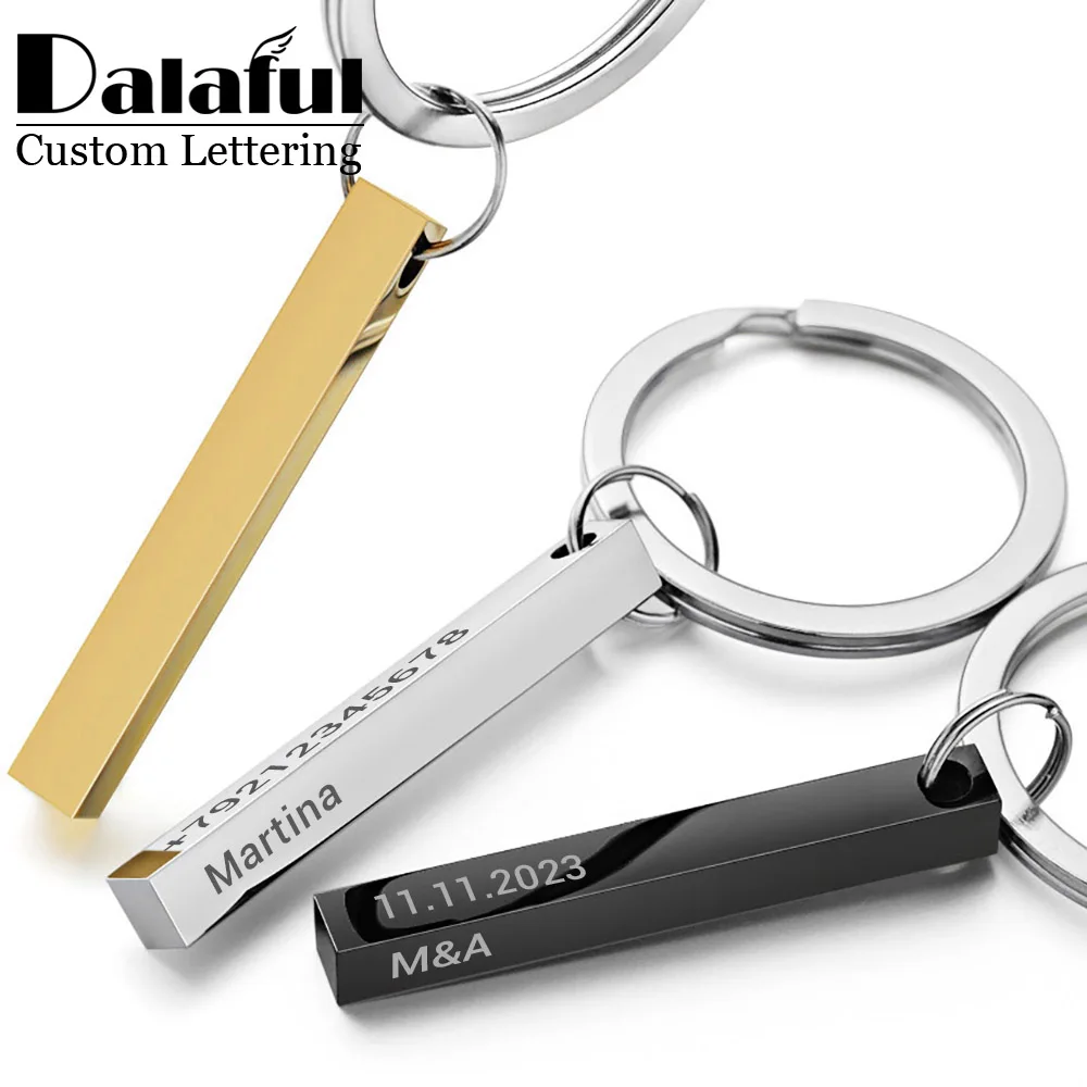 Top Trends: Personalize Keychains 3D Bar Stainless Steel Keyrings 4 Sides Engrave Text Name Date Logo Custom Key Chains Rings Love Gift P039 Shoppable Styles