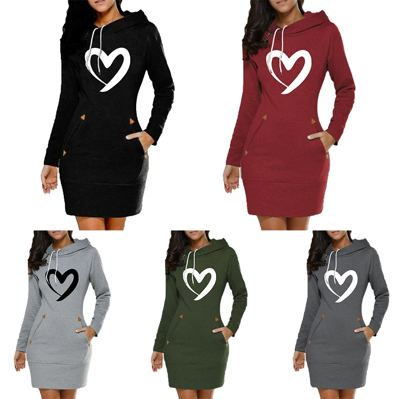 Top Trends: Women Hoodie Dress Solid Color Long-sleeved Drawstring Hoodie Dress, Pocket Loose Hooded Pullover Sweatshirt Dress 5 Colors Shoppable Styles