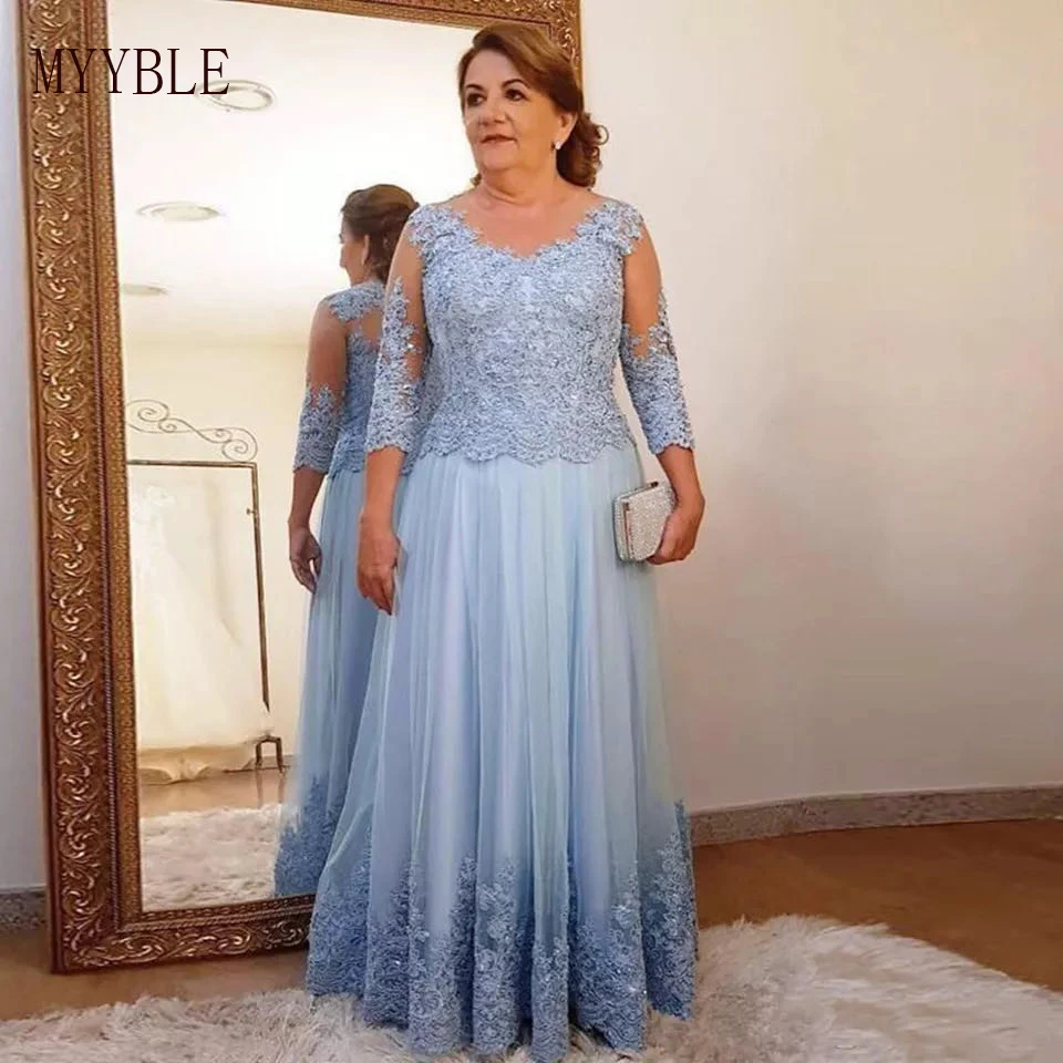 Top Trends: Blue 2023 Plus Size Evening Mother Of The Bride Dress A-line 3 / 4 Sleeves Tulle Appliques Groom Long Mother Dresses For Weddings Shoppable Styles - Image 2