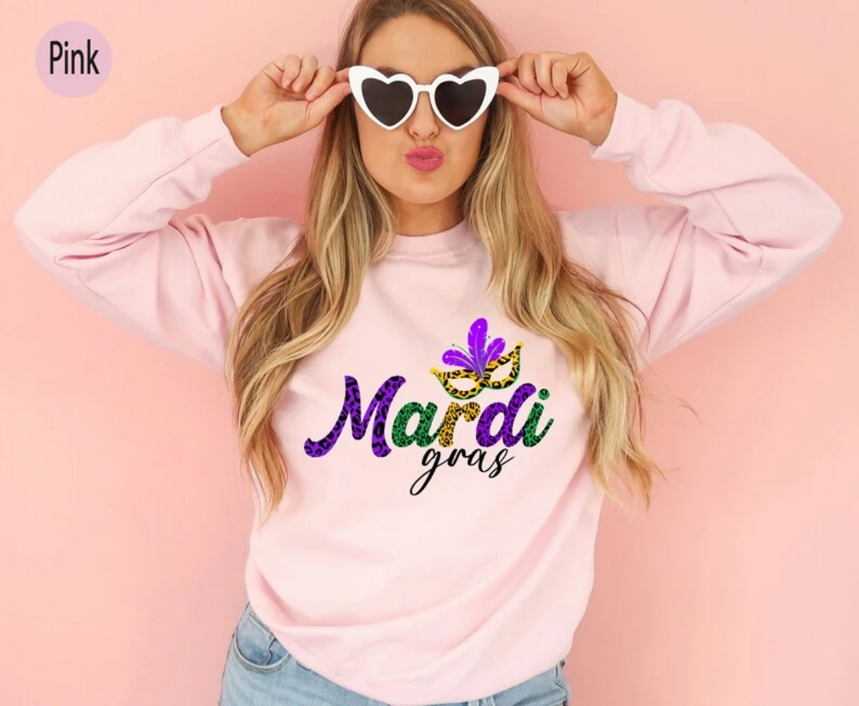 Top Trends: Leopard Mardi Gras Sweatshirt Cheetah Letter Fat Tuesday Shirts New Orleans Carnival Pullover Top Nola Tee Mardi Gras Gifts Shoppable Styles