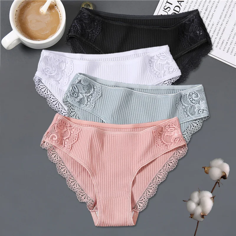 Top Trends: Women Cotton Lace Briefs Sexy Low-Rise Underwear Trendy Patchwork Lace Breathable Briefs Female Soft Underpants Lingerie M-2XL Shoppable Styles