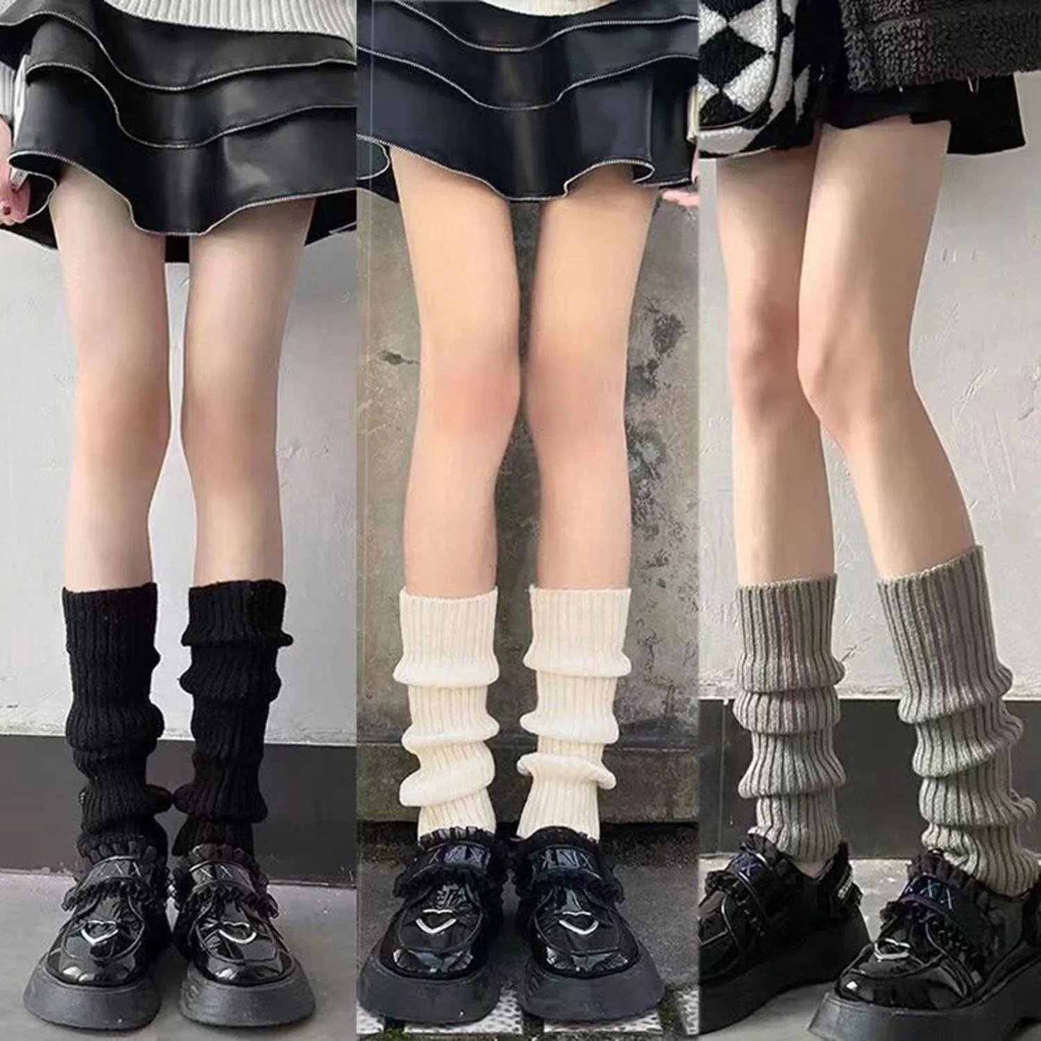 Top Trends: Women Knit Winter Leg Warmers Loose Style Lady Boot Knee Stockings Leggings Warm Boots Leg Punk Solid Black Cool Knit Long Socks Shoppable Styles