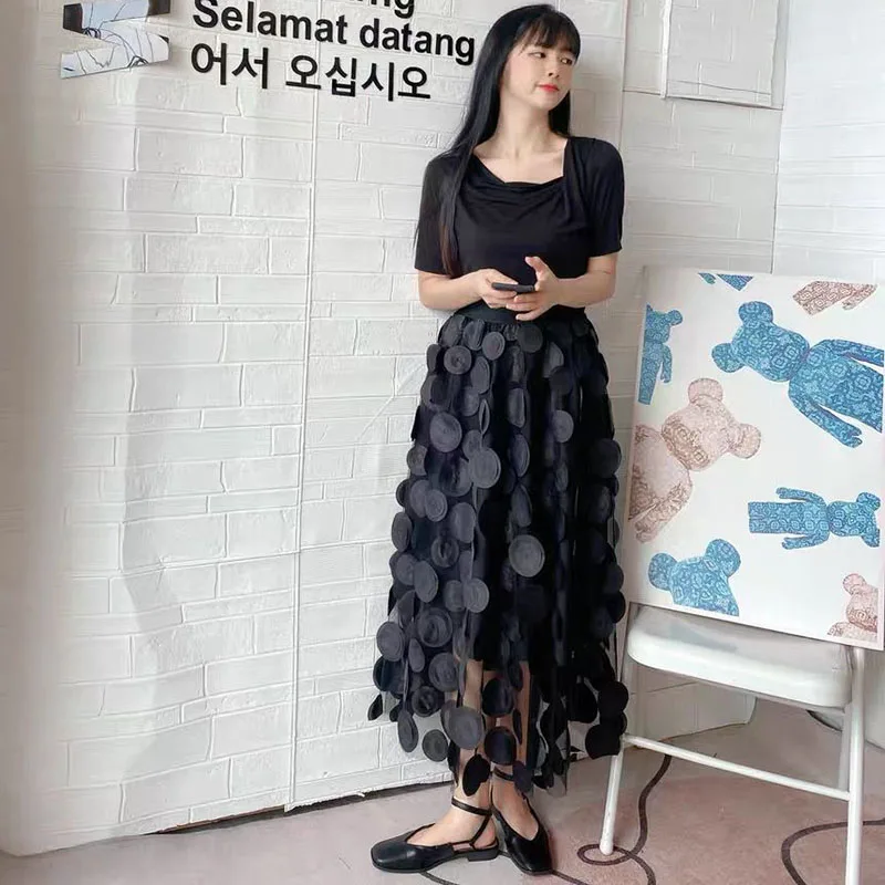 Top Trends: 2023 Spring New Women Black Mesh Long Skirts Fashion Elastic High Waist Tulle Skirt Female Casual Streetwear A-Line Skirt Shoppable Styles - Image 6