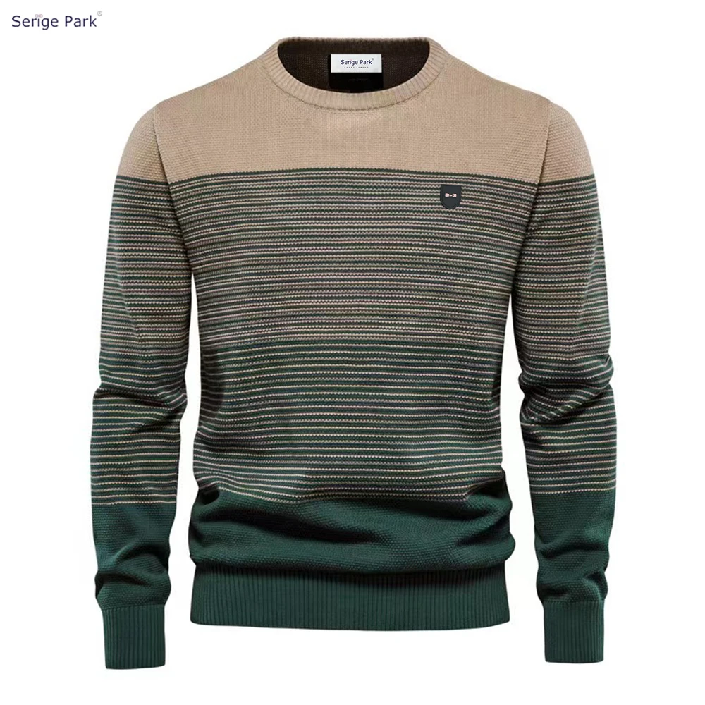 Top Trends: Pullover Men Sweater Colorblock Striped Garden Neck Sweaters Bow Autumn Eden Daily Park Walk Men&#039;s Clothing Long Sleeve Top Shoppable Styles