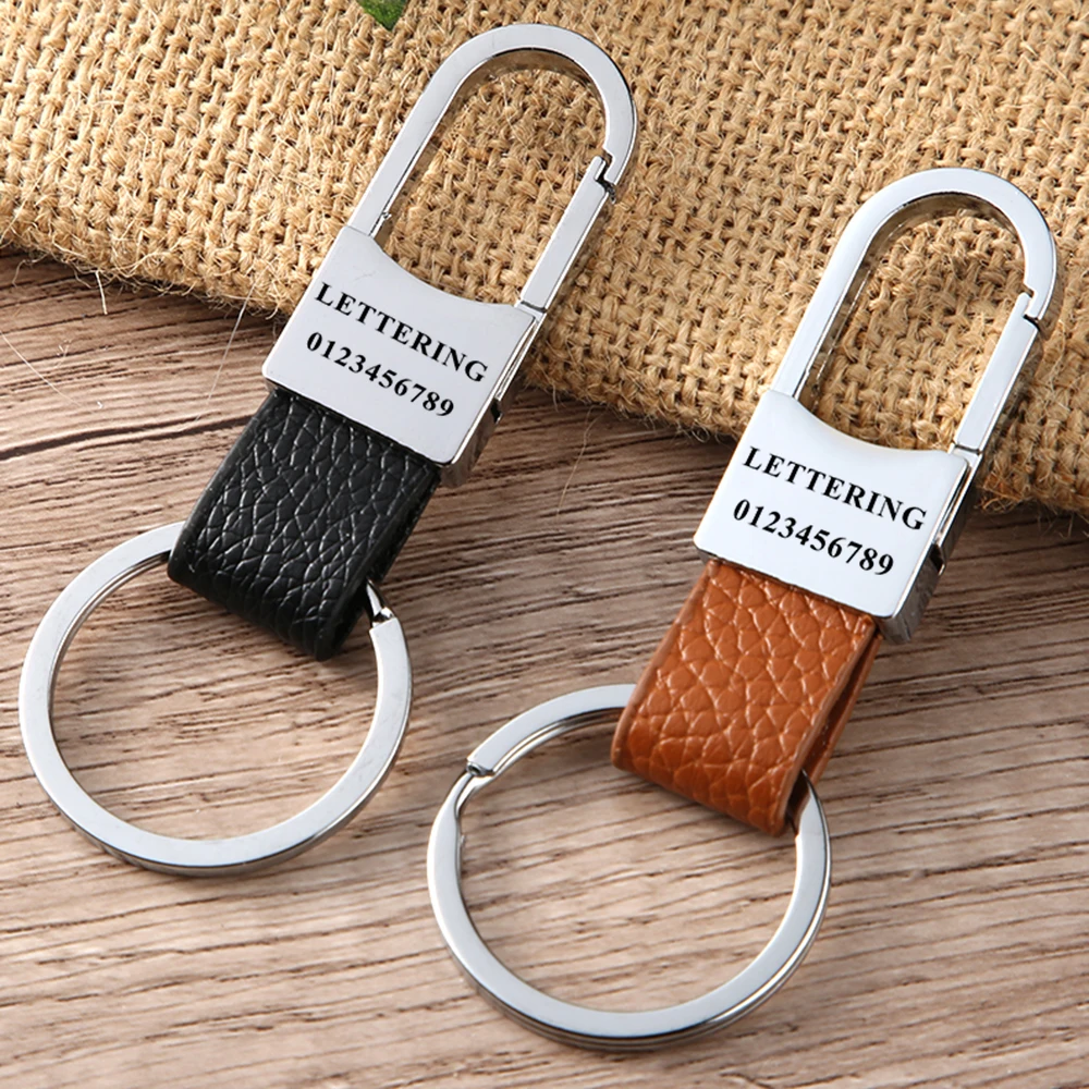 Top Trends: Custom Personalized Telephone Number Keyring Keychain Genuine Leather Men Simple Keychain Keyfob Holder For Car Accessories Gift Shoppable Styles