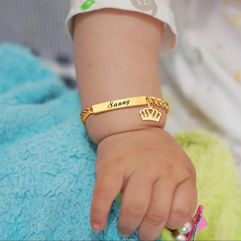 Top Trends: Custom Personalized Name Baby ID Bracelet, Stainless Steel Curb Chain Link Crown Bracelet Newborn Gilrs Boy Gifts Not Allergic Shoppable Styles