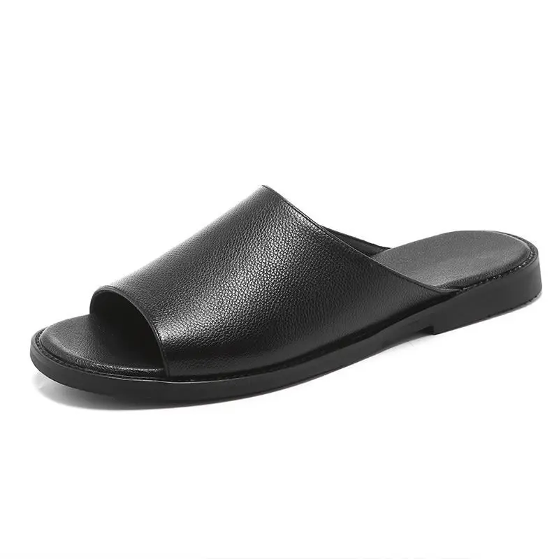 Top Trends: Men Slippers Leather Luxury Brand 2022 Fashion Flats Summer Beach Soft Business Slides For Men Solid Outdoor Sandals Shoppable Styles