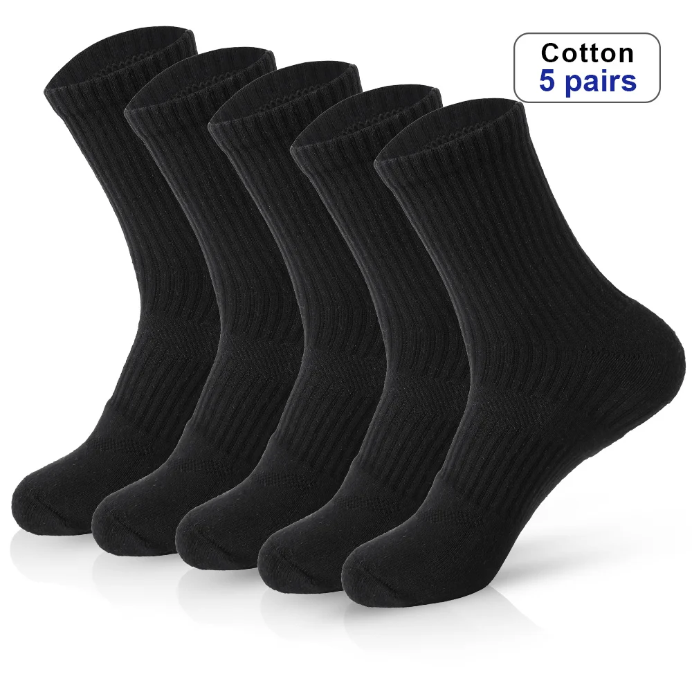 Top Trends: Mens Moisture Wicking Outdoor Hiking Work Cotton Socks Compression Cushion Crew Socks Leisure Men Black Socks 5 Pairs Shoppable Styles