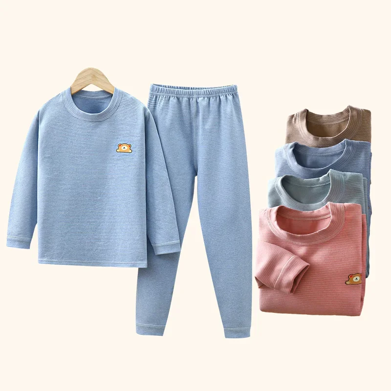 Top Trends: New Autumn Winter Kids Pajamas Set Pullover Striped Thermal Children Sleepwear Sets Children Clothing Baby Long Johns Set Shoppable Styles