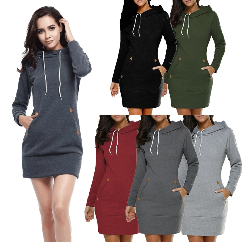 Top Trends: Women&#039;s Hoodie Dress Sweatshirt Pullover Dress Autumn Winter Brand Cotton Long Sleeve Slim Pocket Hoodie Dress S-3XL Shoppable Styles