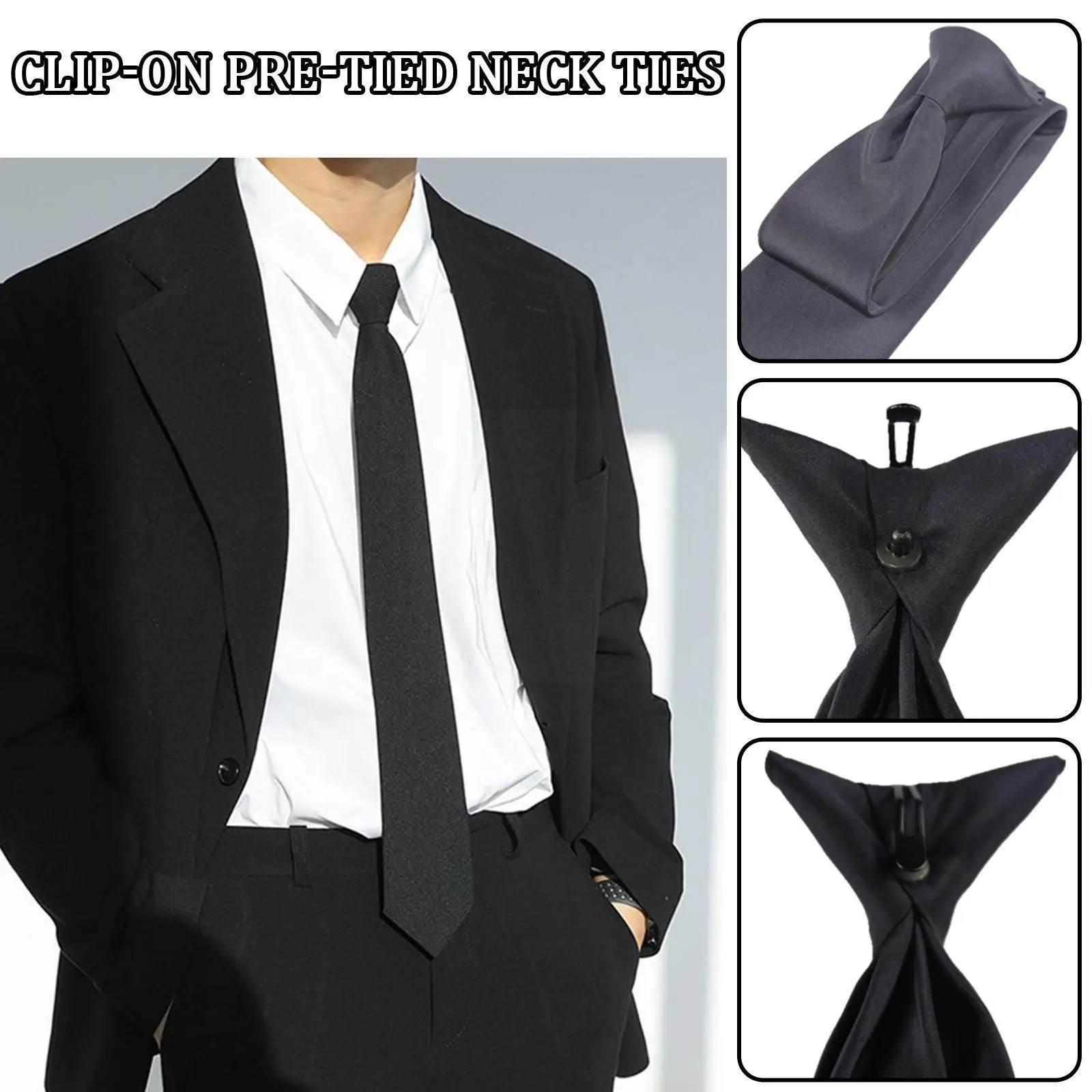 Top Trends: Uniform Black Color Clip-On Pre-Tied Neck Tie For Daily Wear Wedding Birthdays Unisex Imitation Silk Lazy Tie Shoppable Styles