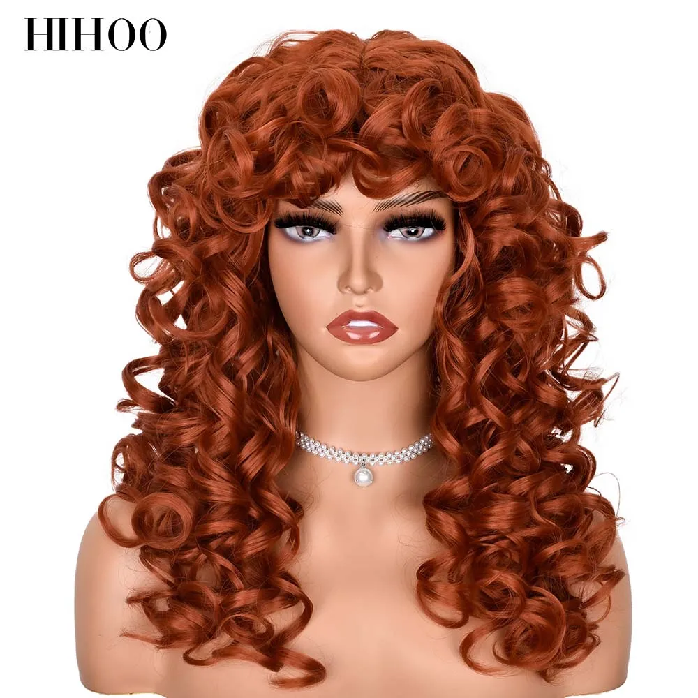 Top Trends: Red Brown Copper Ginger Short Curly Synthetic Wigs For Women Natural Wave Wigs With Bangs Heat Resistant Cosplay Hair HIHOO Hair Shoppable Styles