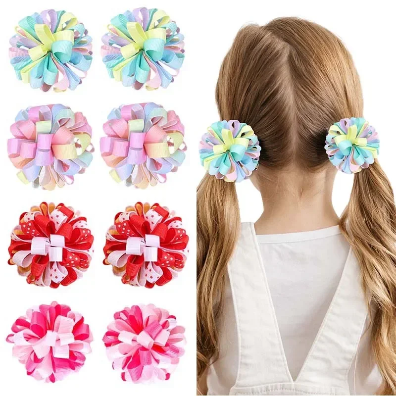 Top Trends: Ncmama Fashion 2Pcs Ribbon Flower Hair Clips For Kids Girls Colorful Hairpin Barrettes Hairgrips Baby Headwear Hair Accessories Shoppable Styles