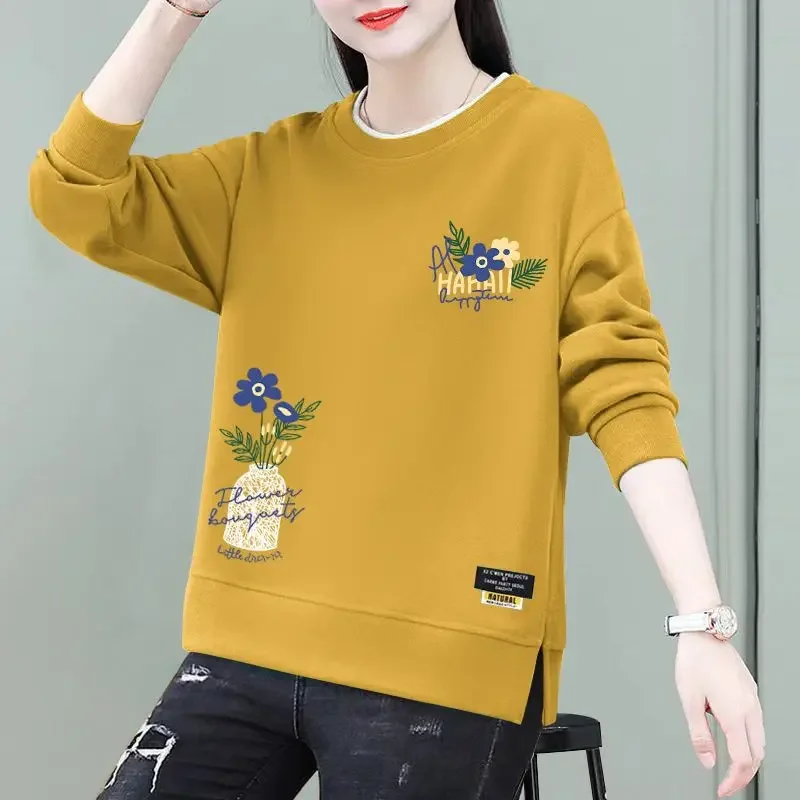 Top Trends: Autumn Winter Fashion Women's Printed Round Neck Tops 2023 New Korean All-match Thick Long Sleeve Pullovers Female Clothing Shoppable Styles - Image 2