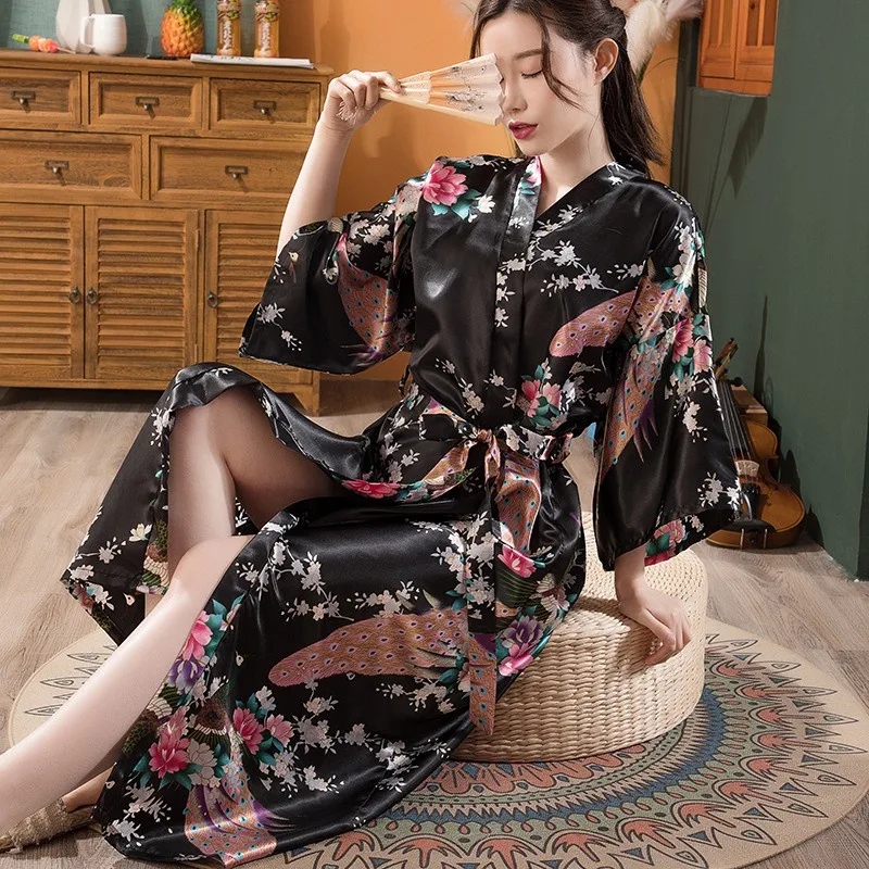 Top Trends: Print Chinese Women Silk Rayon Robes Long Sexy Nightgown Yukata Kimono Bath Gown Sleepwear Plus Size Bathrobes Intimate Lingerie Shoppable Styles