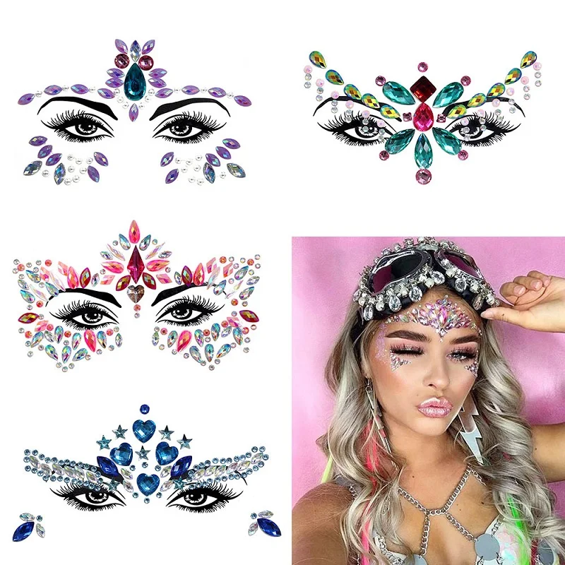 Top Trends: 3d New Rhinestone Festival Makeup Bright Face Stickers Glitter Stones Jewelry Stickers On Crystals Face Gems Decoration Diamonds Shoppable Styles