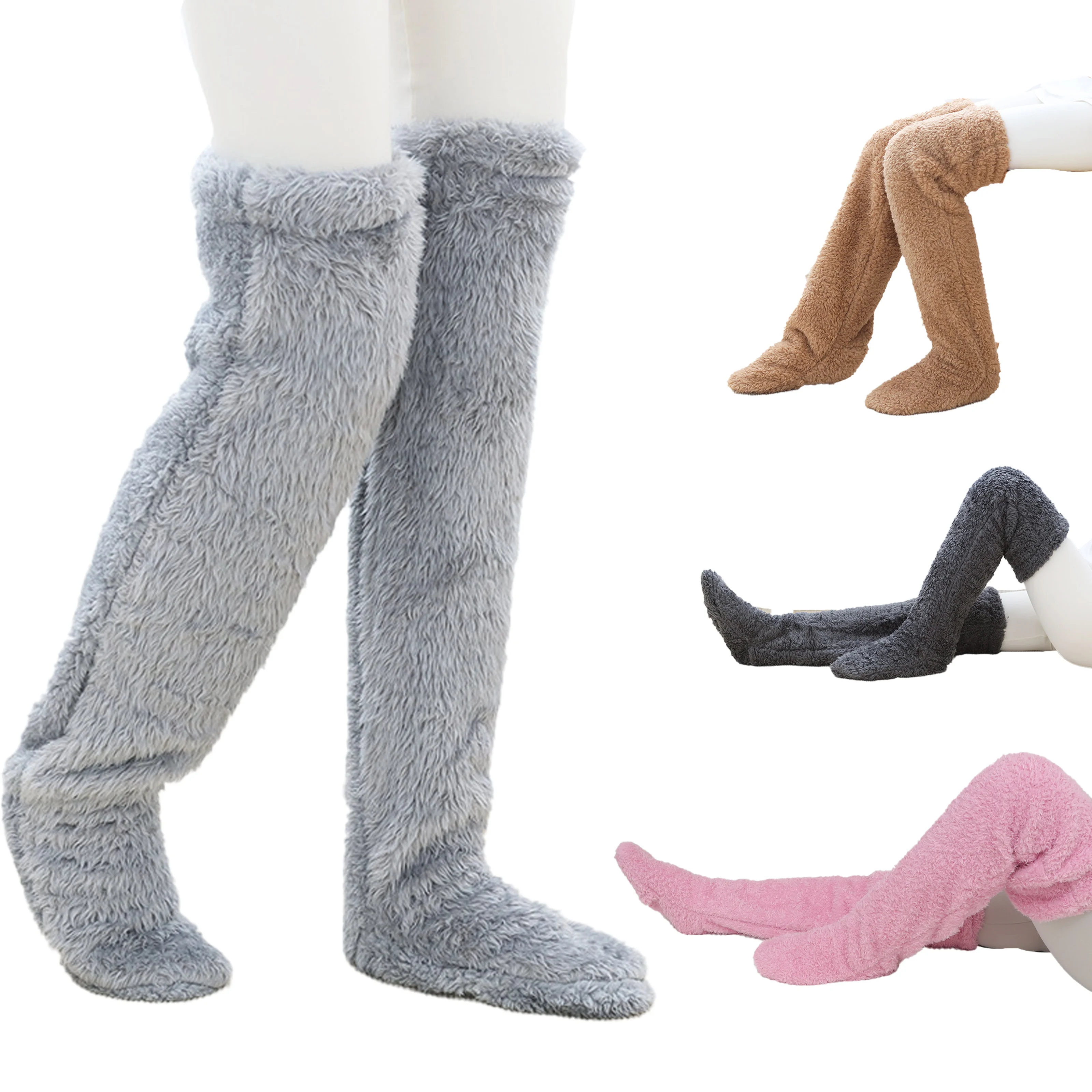 Top Trends: Solid Winter Women Over Knee Socks Warm Fluffy Thick Fuzzy Leg Stocking Coral Fleece Sleep Foot Plush Warmers Shoppable Styles