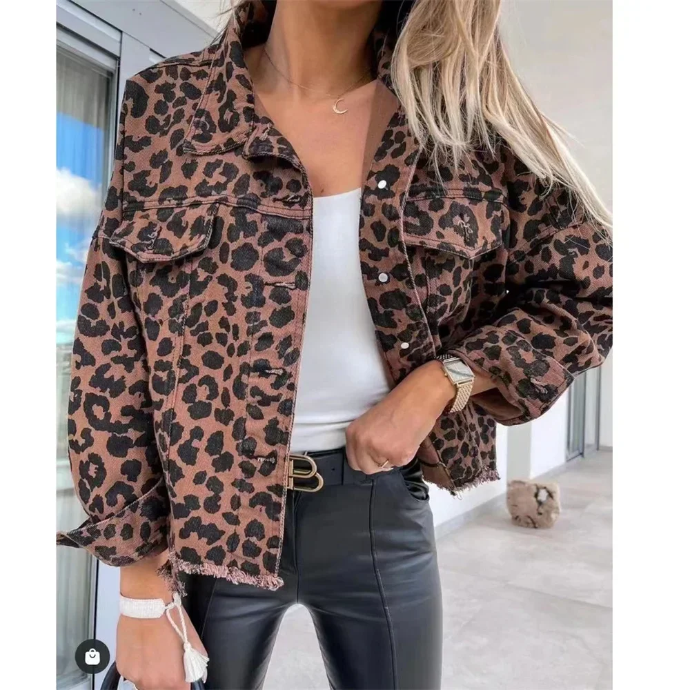 Top Trends: Vintage Jackets For Women 2024 New Leopard Demin Jacket Trendy Loose Long Sleeve Slim Winter Jacket Women Boyfriend Coats Shoppable Styles - Image 3