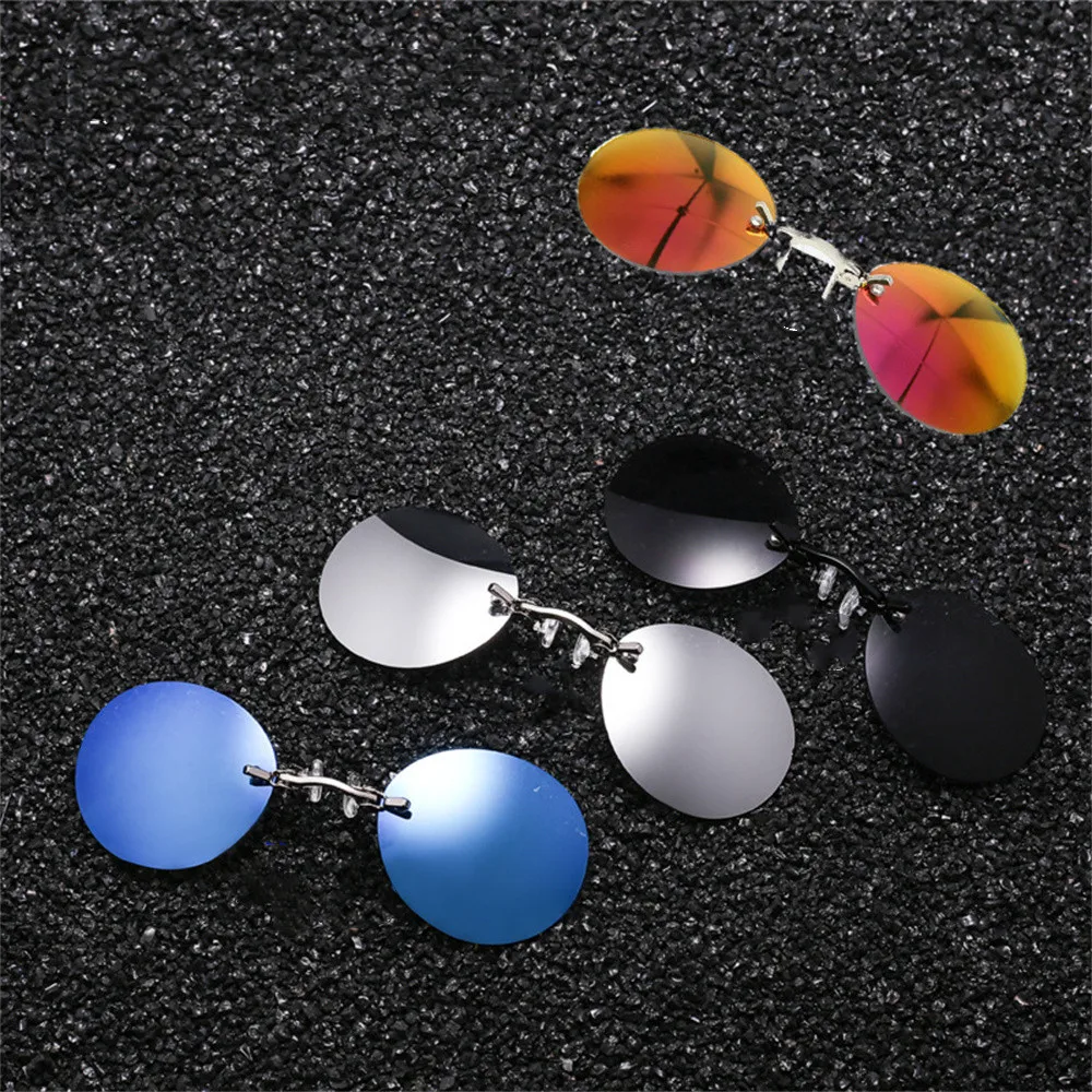 Top Trends: New Fashion Clip On Nose Sunglasses Men Glasses 2022 New Vintage Mini Round Sun Glasses Matrix Morpheus Rimless Sunglasses UV400 Shoppable Styles - Image 2