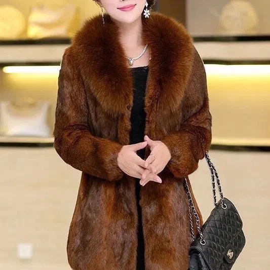 Top Trends: Ladies Luxurious Faux Fur Overcoat Warm Plush Faux Fox Fur Collar Women Plus Size 6XL Coat Autumn Winter Female Party Coat Shoppable Styles