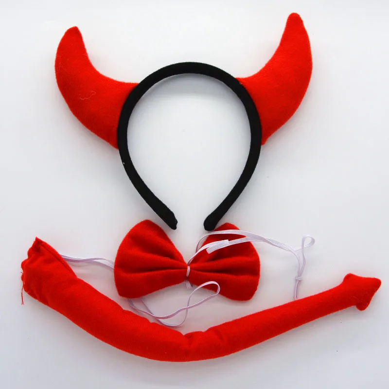 Top Trends: Adults Kids Black Red Demon Horn Hairband Animal Ears Headband Tie Tail Devil Gift Birthday Party Christmas Halloween Props Shoppable Styles