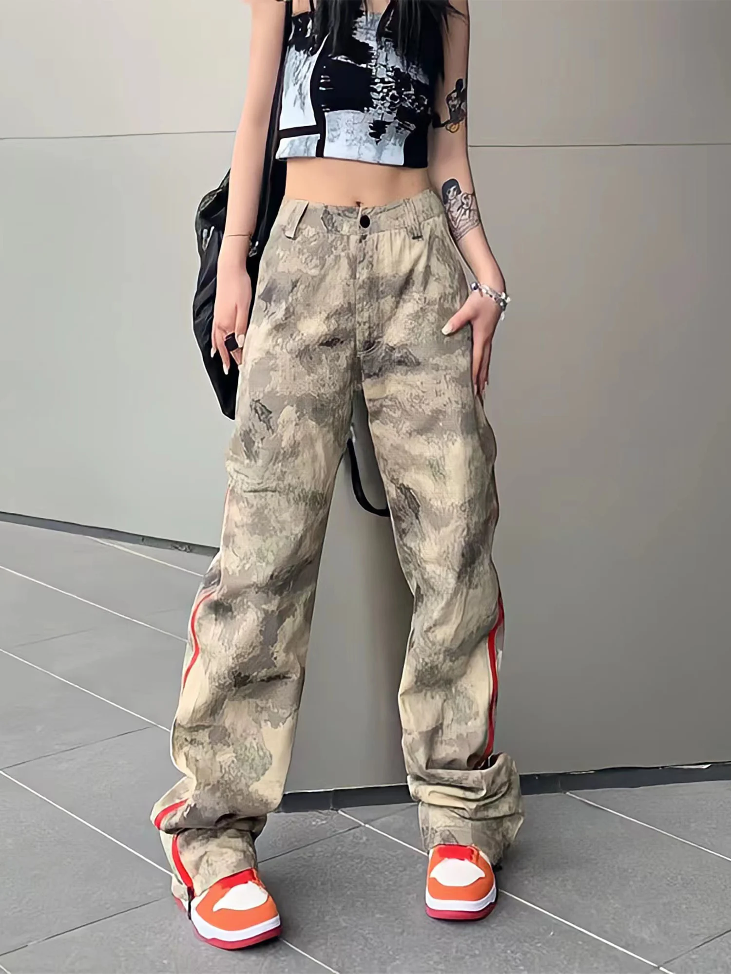 Top Trends: Women Streetwear Camouflage Cargo Pants Fashion Baggy Hip Hop Pant Chic Zipper Stripe Wide Leg Trousers Y2k Trend Cargo Jeans Shoppable Styles