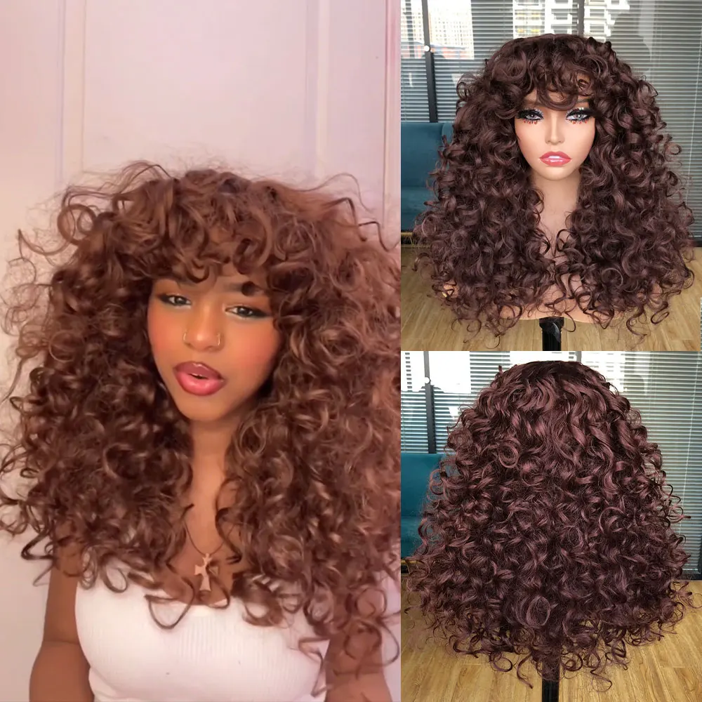 Top Trends: Red Ginger Wig For Women Long Curly Wave Wigs With Bangs Copper Synthetic Wig Natural Cosplay Party Heat Resistant Hair Hihoo Shoppable Styles - Image 4