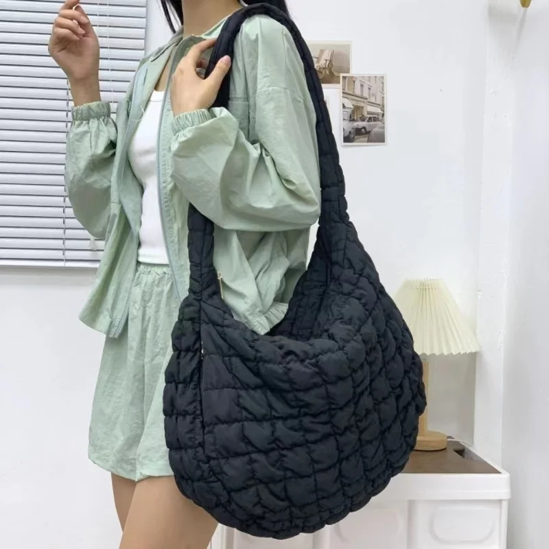 Top Trends: Y2K Style Casual Ruched Oversized Women Shoulder Bags Quilted Padded Crossbody Bag Large Capacity Nylon Tote Big Shopper Purses Shoppable Styles