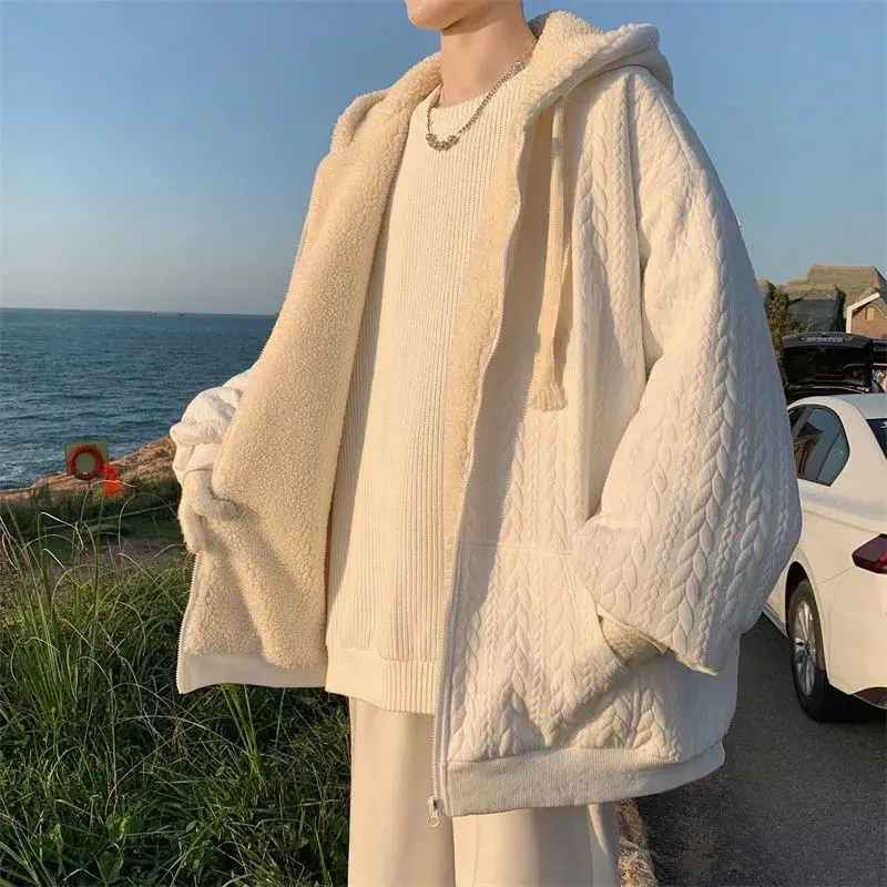 Top Trends: Lamb Wool Coat Men's Winter Thickened Cotton Coat Youth Cotton Coat Hong Kong Style Loose Versatile Hooded Cotton Coat Trendy Shoppable Styles