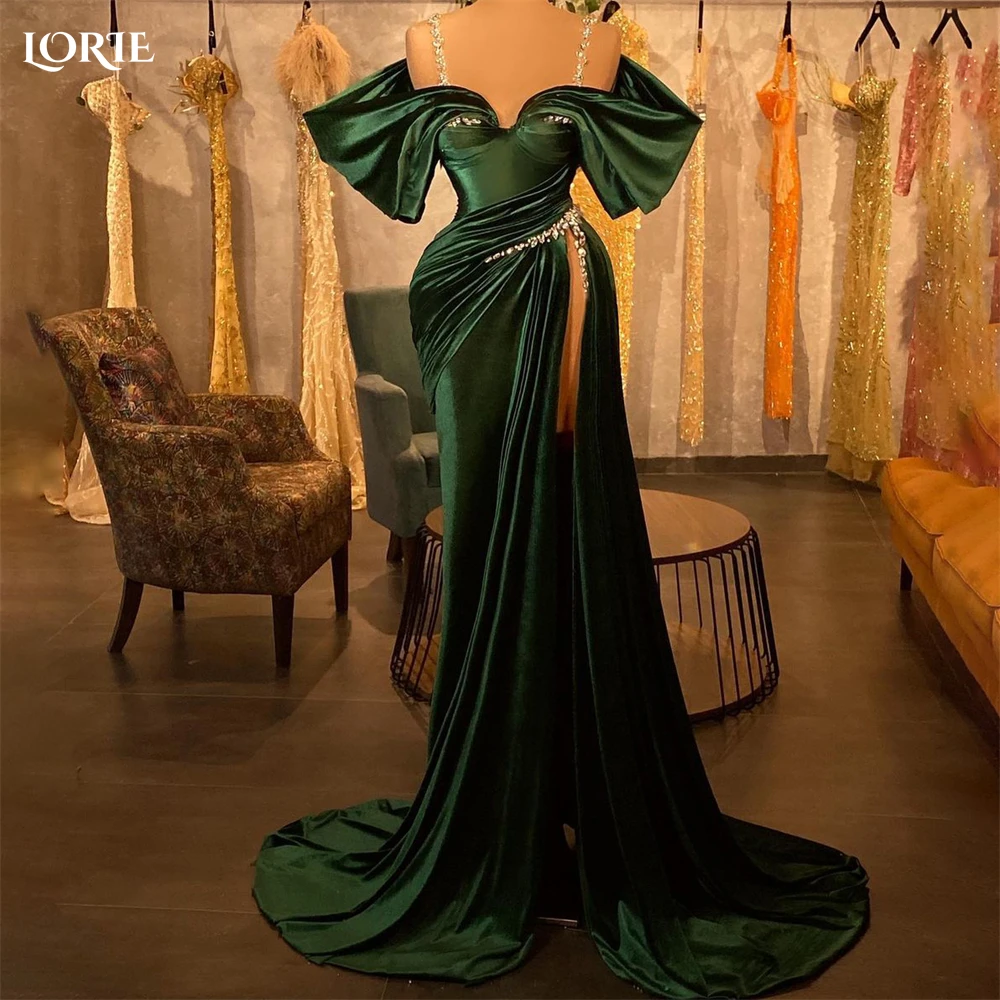 Top Trends: LORIE Green Mermaid Formal Evening Dresses Shiny Satin Off Shoulder Pleated Side Slit Prom Dress Arabia Dubai Bride Party Gowns Shoppable Styles