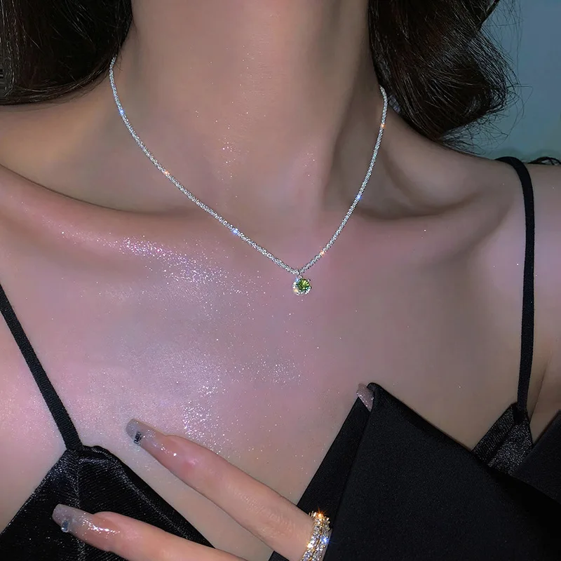 Top Trends: Vintage 925 Sterling Silver Necklace Sparkling Clavicle Chain Green Diamond Gypsophila Pendant Necklace Women's Wedding Jewelry Shoppable Styles