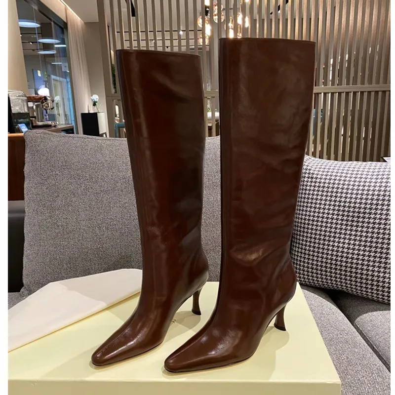 Top Trends: New Brand High Heel Boots Pointed High Heel Knee Length Boots Fashion Sexy Women's Leather Boots Knight Boots Autumn And Winter Shoppable Styles