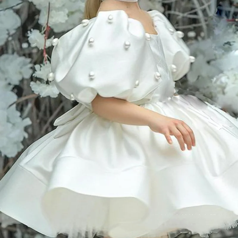 Top Trends: Baby Girls Birthday Dress Kids Elegant Retro Princess Dresses New Fashion Puff Sleeve Pearls Prom Dress For Girl Party Clothing Shoppable Styles