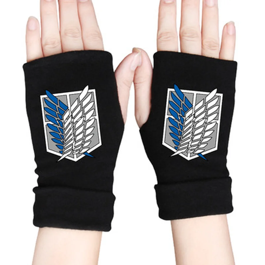 Top Trends: Anime Attack On Titan Half Finger Knitting Glove Wings Of Liberty Cotton Half Finger Wrist Mittens Cosplay Prop Accessories Gift Shoppable Styles