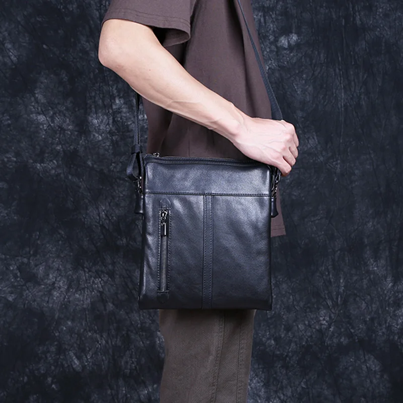 Top Trends: Men's Leather One-Shoulder Bow-Top Layer Cowhide Crossbody Bag Trend Fashion European-Style Men's Bag Vertical Messenger Bag Shoppable Styles