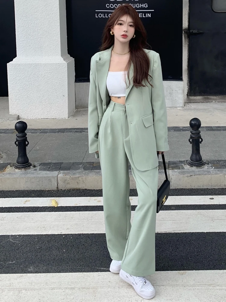 Top Trends: New Professional Two-piece Suits Women Korean Fashion Loose Long Sleeve Blazer+ high Waist Wide Leg Pants Sets Office Ladies Shoppable Styles