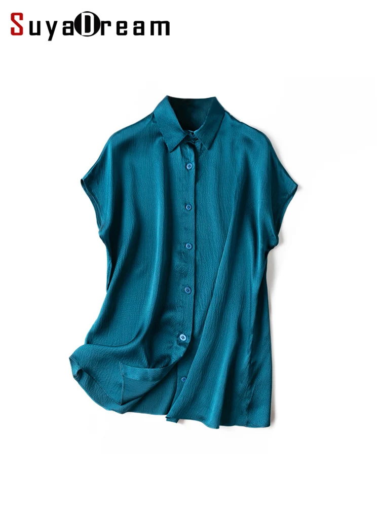 Top Trends: SuyaDream Woman Chic Shirts 100% Mulberry Silk Turn Down Collar Short Bat Sleeves Blouses 2023 Spring Summer Solid Top Shoppable Styles