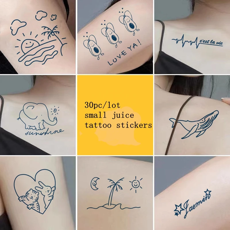 Top Trends: 30pc / Set Cartoon English Juice Ink Temporary Tattoo Stickers Kids Female Bear Cute Waterproof Semi Permanent Tatuaze Tymczasowe Shoppable Styles